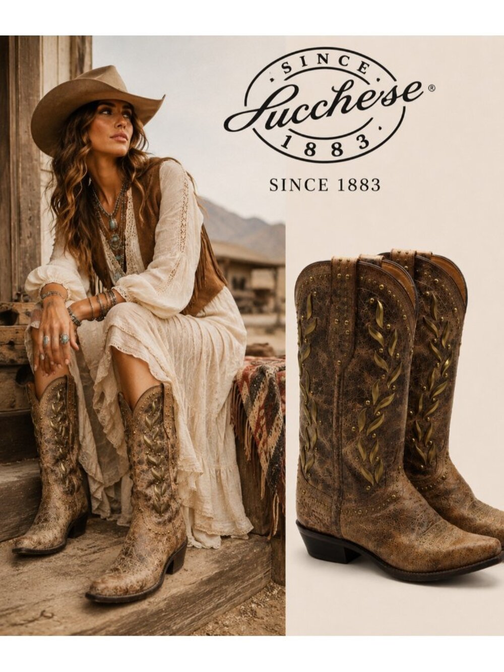 Lucchese Since 1883 Women’s 8.5 B Studded Leather Western Cowboy Boots M4621
